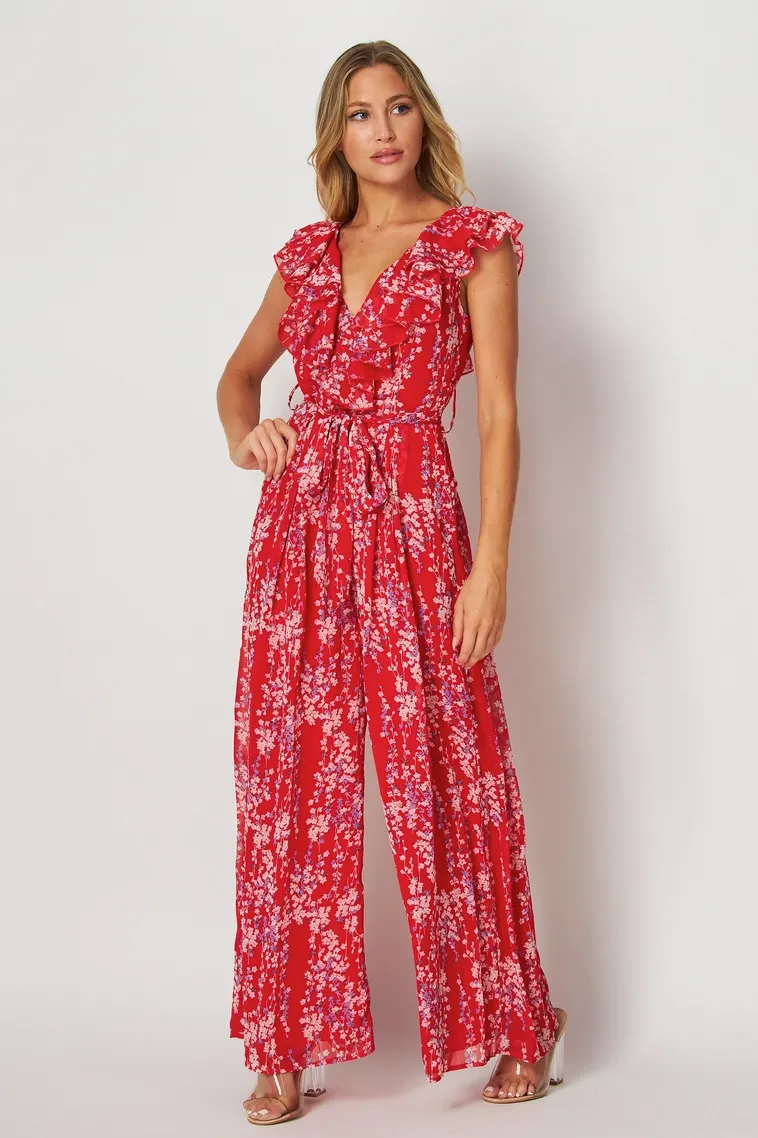 Red Floral Jumpsuit