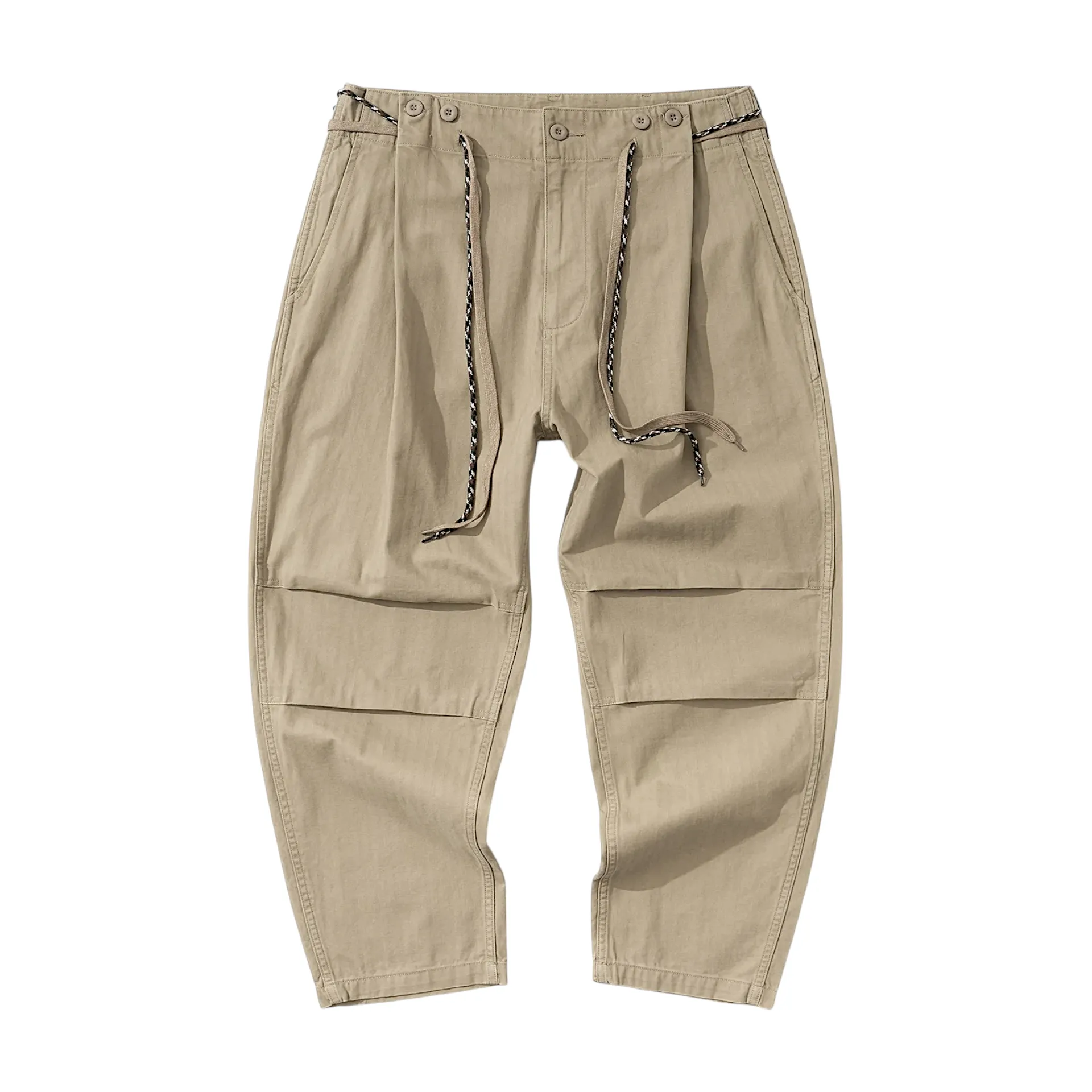 Relaxed fit pleated herringbone chino pant