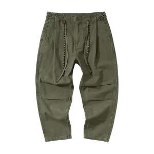 Relaxed fit pleated herringbone chino pant