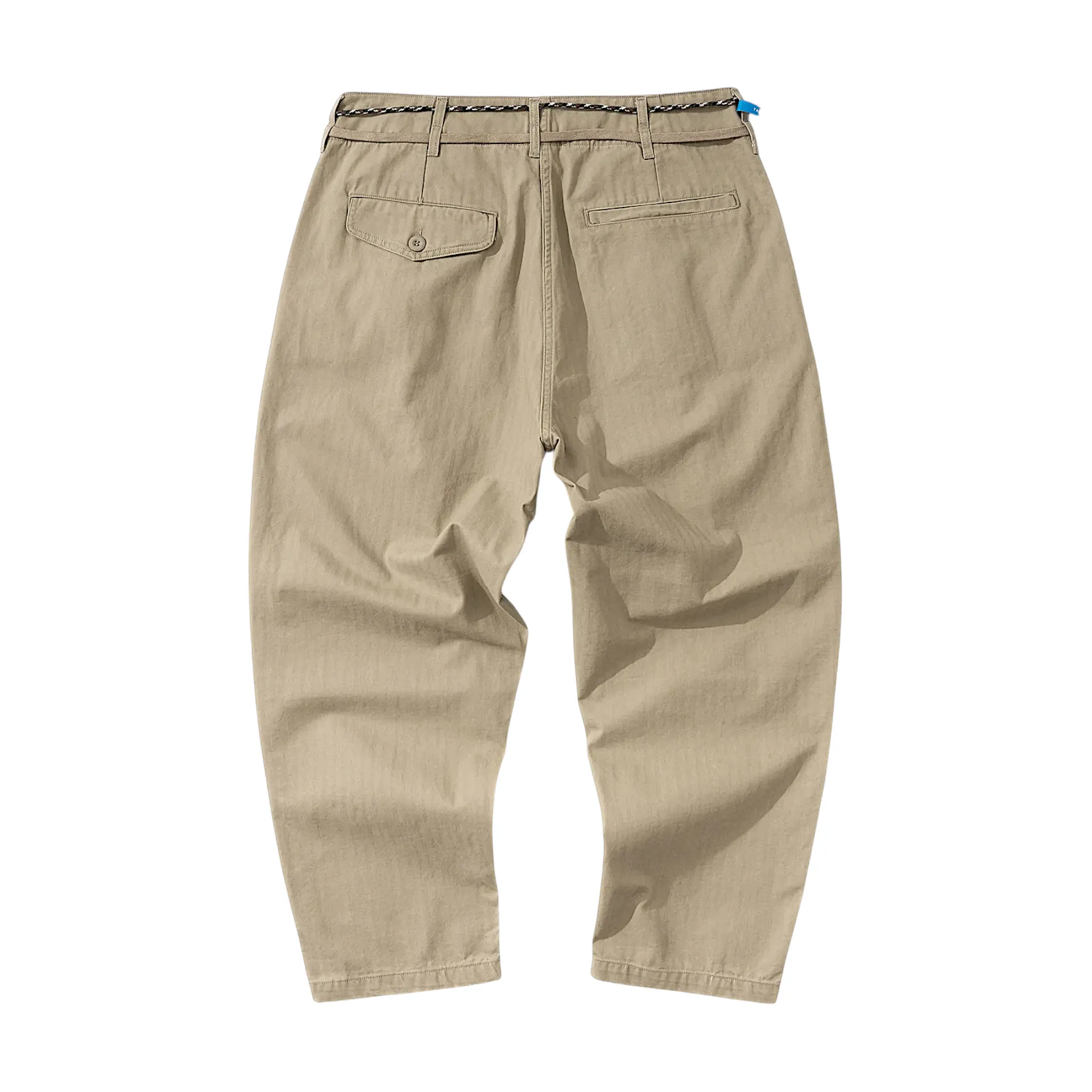 Relaxed fit pleated herringbone chino pant