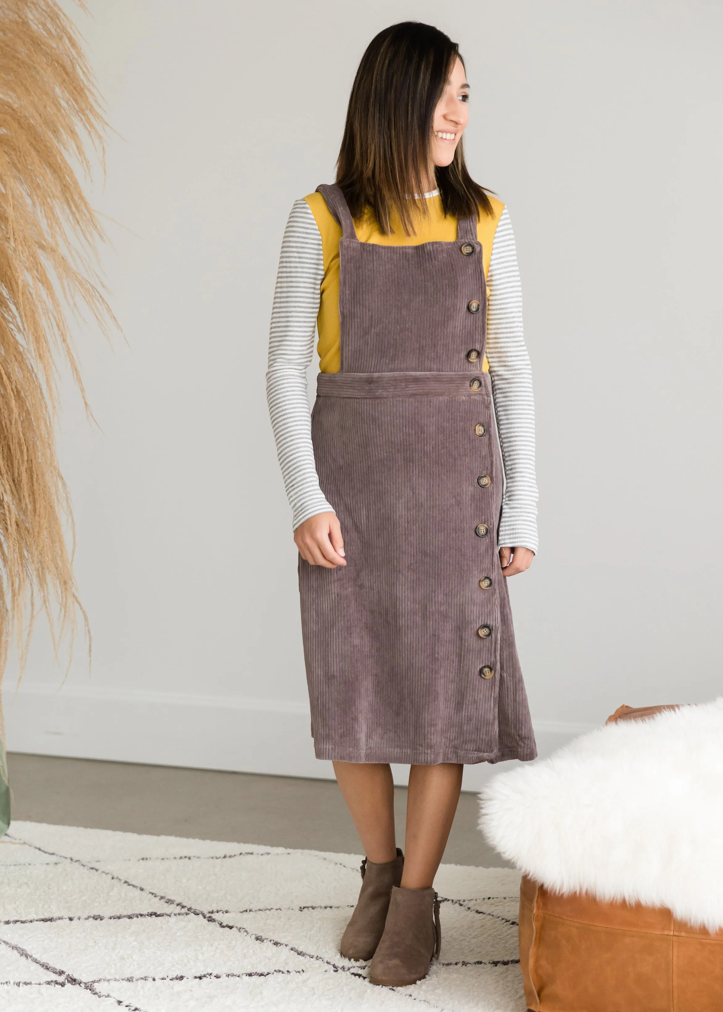 Retro Corduroy Midi Jumper Dress - FINAL SALE