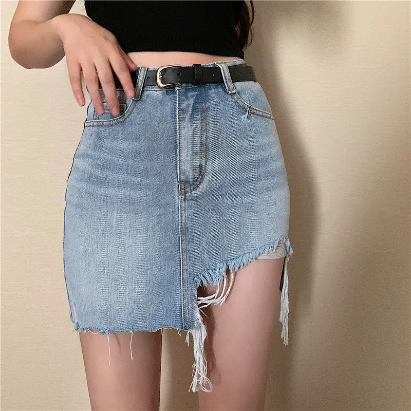 Retro Irregular High Waist Denim Skirt