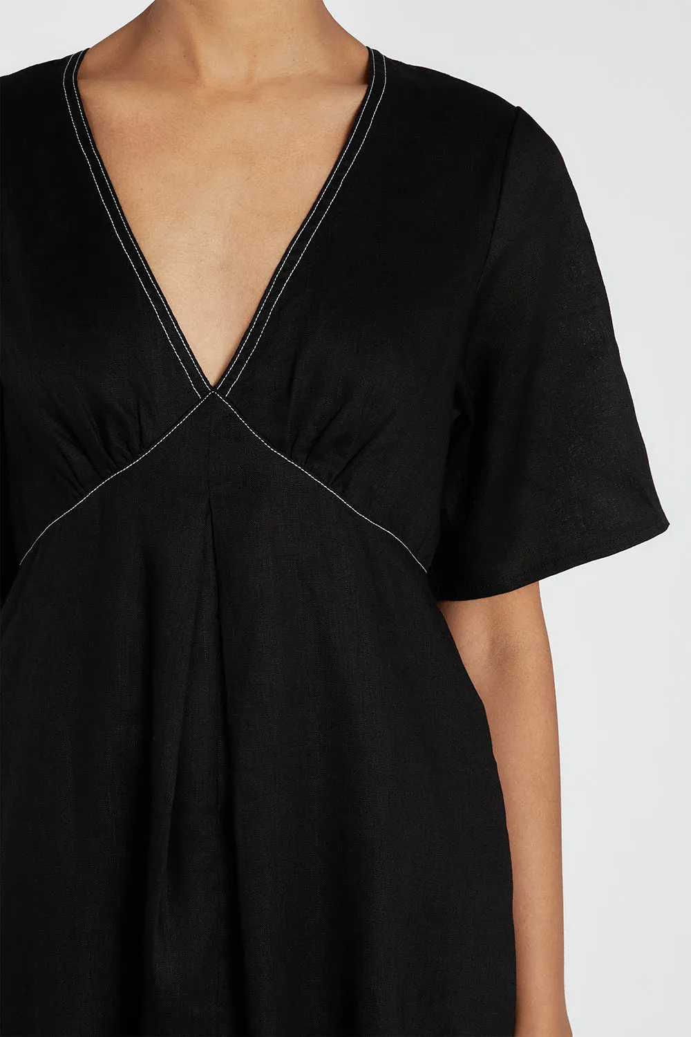 RHODES BLACK LINEN MIDI DRESS