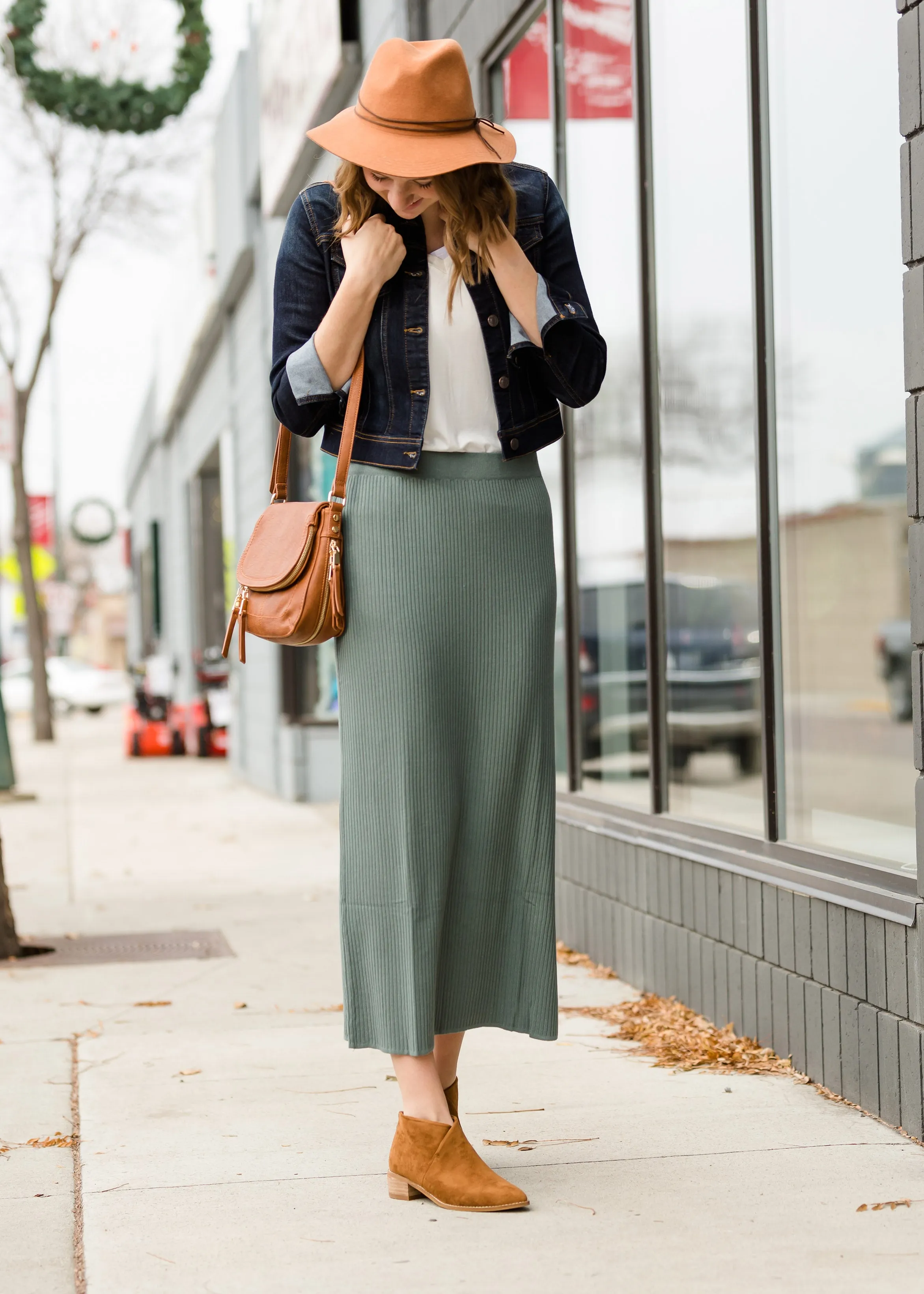 Ribbed Knit Stretch Midi Skirt - FINAL SALE