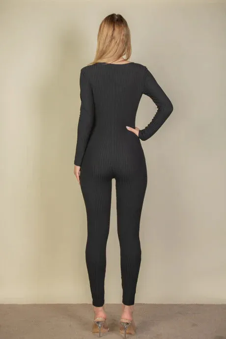 Ribbed Scoop Neck Long Sleeve Jumpsuit