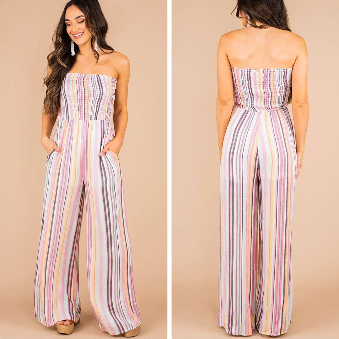 Rise To The Occasion Magenta Purple and Sage Green Strapless Jumpsuit