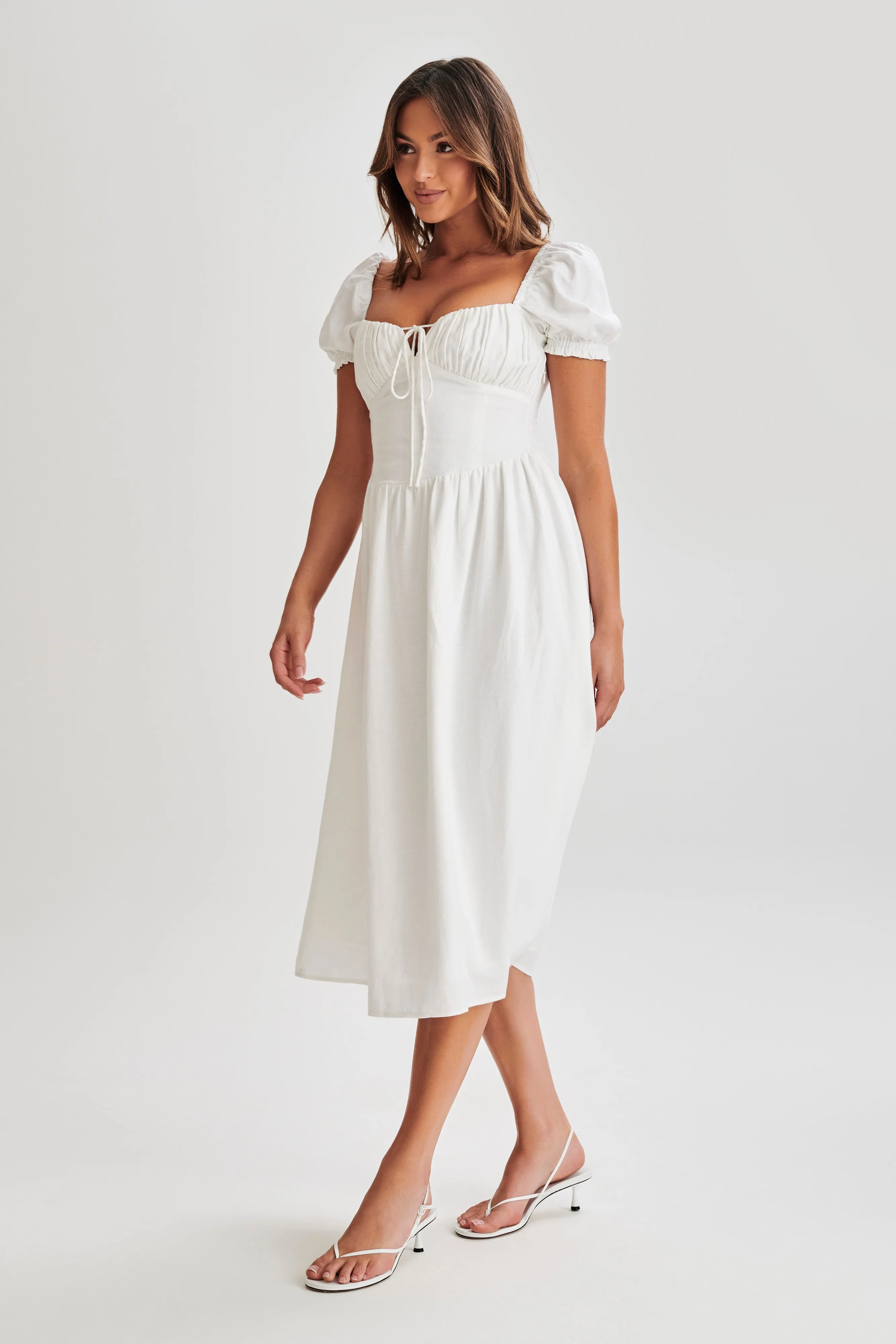 Rosalind Puff Sleeve Midi Dress - White