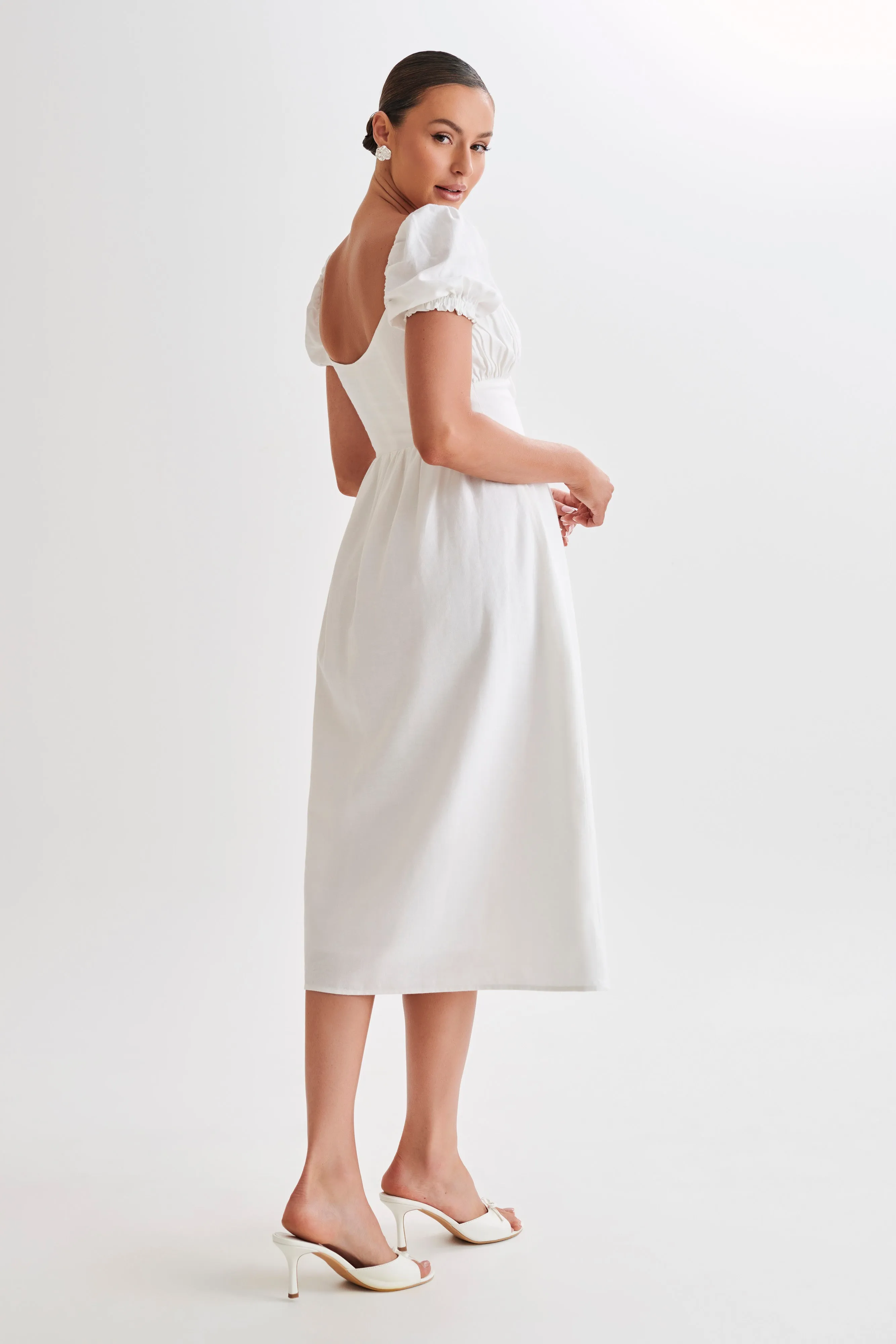 Rosalind Puff Sleeve Midi Dress - White