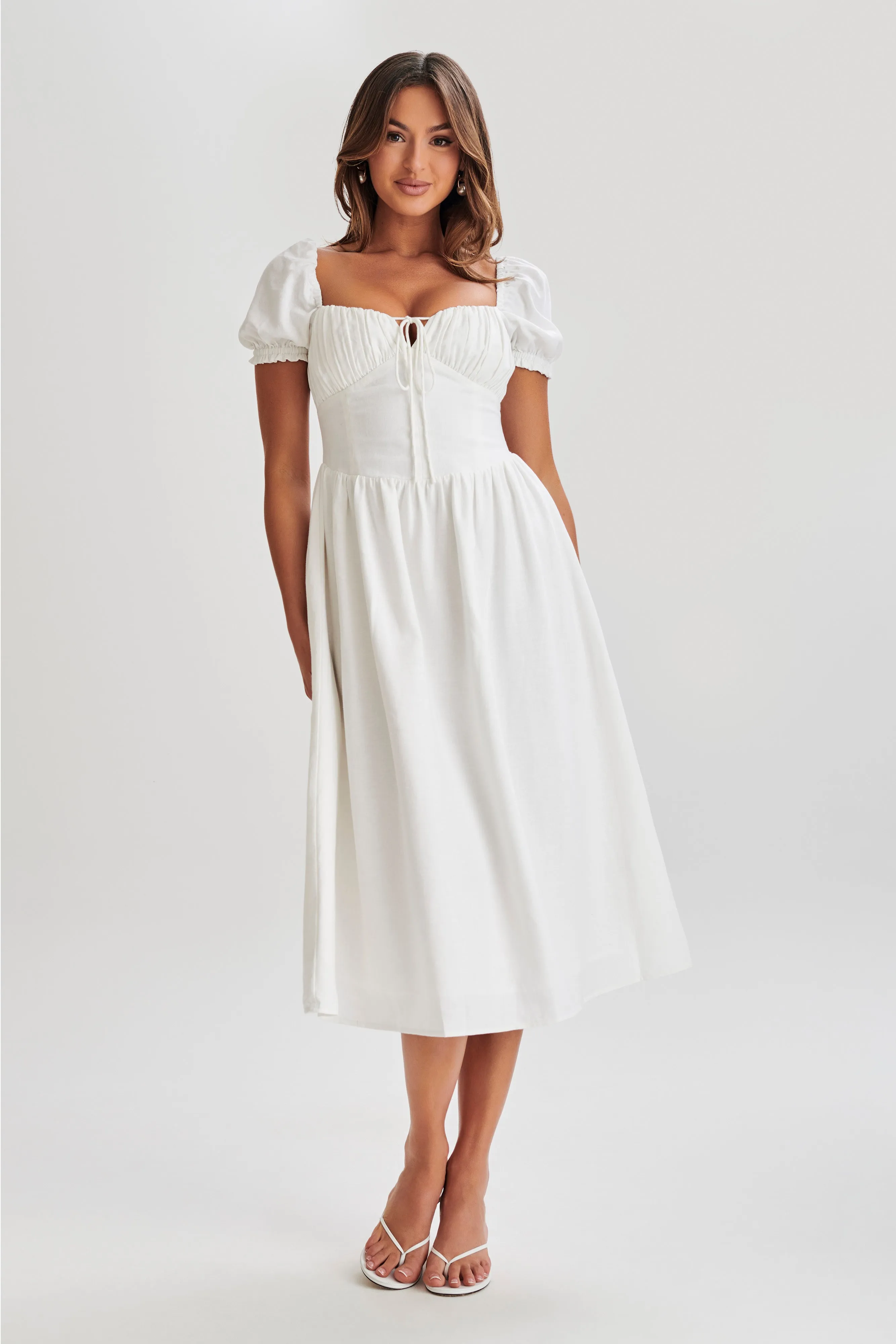 Rosalind Puff Sleeve Midi Dress - White