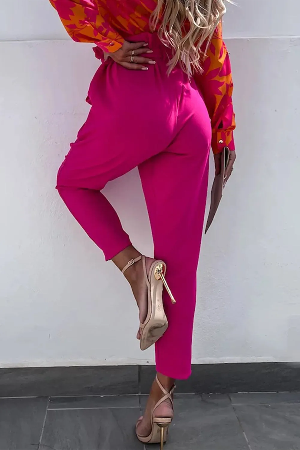 Rose Flounced High Waist Cropped Pants with Belt