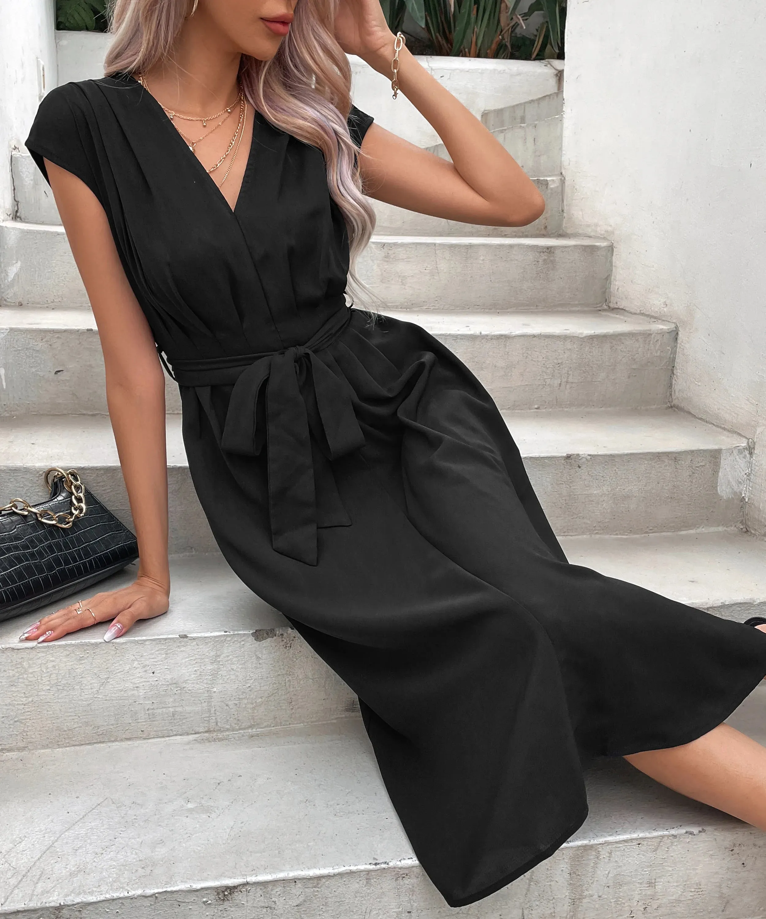 Ruffled Sleeveless Club Party Midi Dress