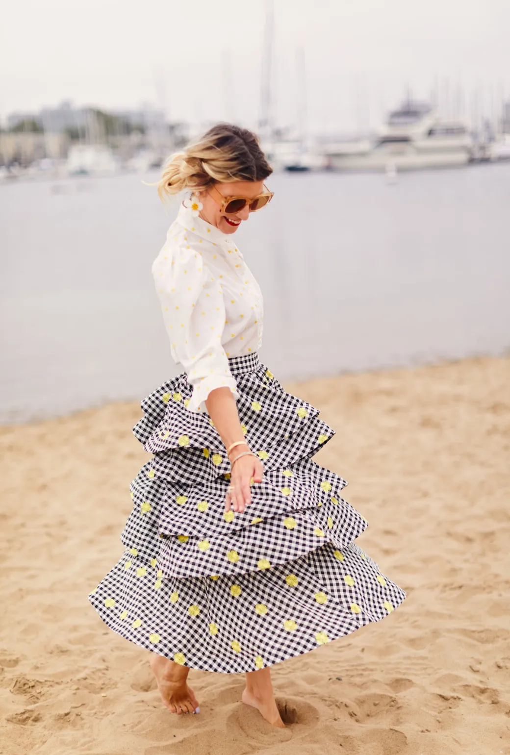 SAMPLE - Teagan Tiered Skirt MIDI - Gingham Daisy