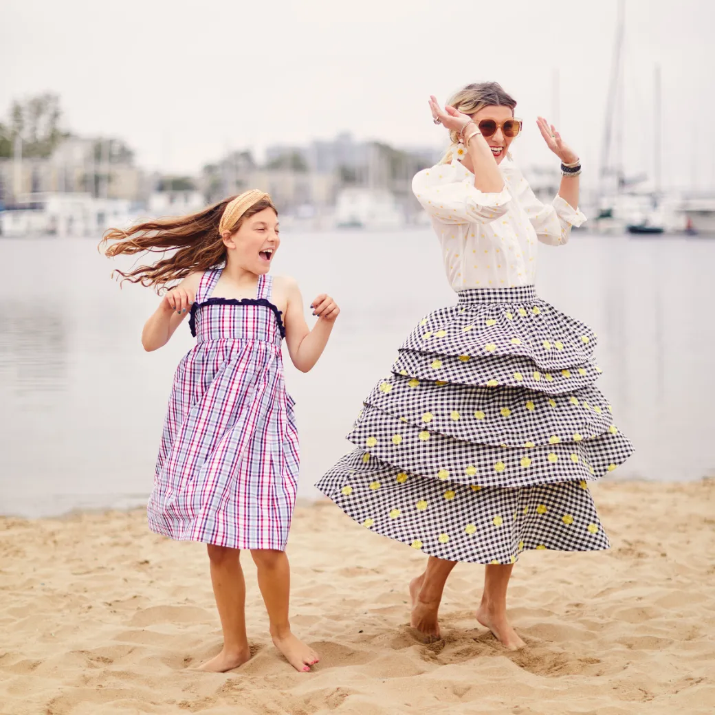 SAMPLE - Teagan Tiered Skirt MIDI - Gingham Daisy