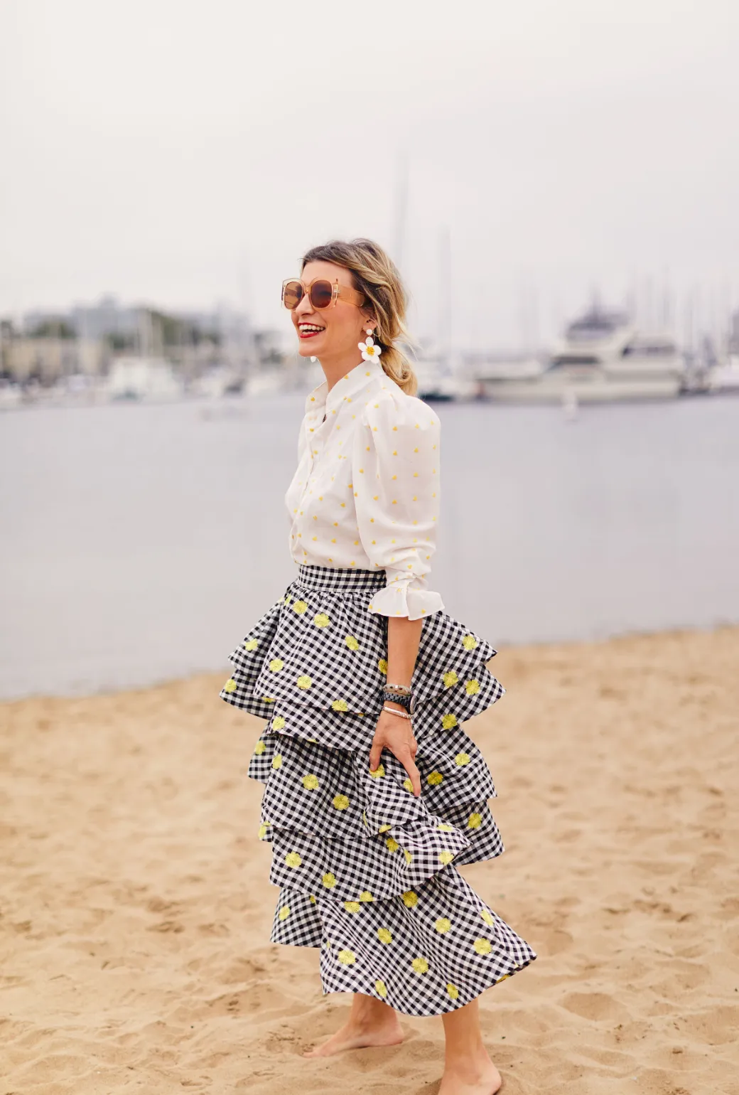 SAMPLE - Teagan Tiered Skirt MIDI - Gingham Daisy