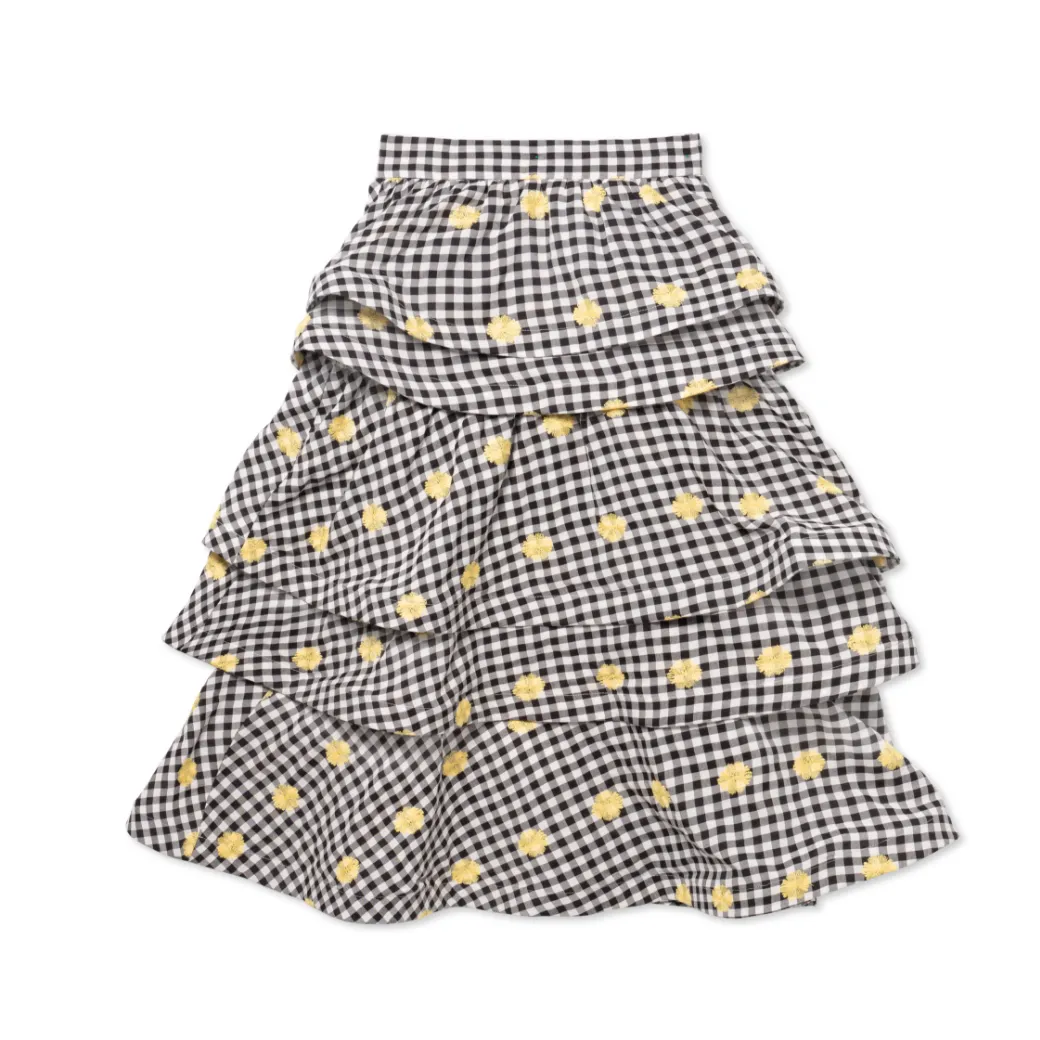 SAMPLE - Teagan Tiered Skirt MIDI - Gingham Daisy