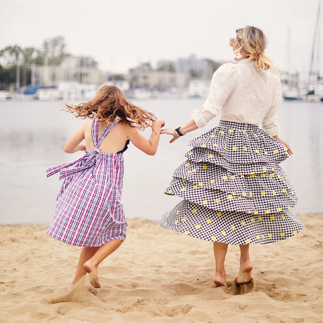 SAMPLE - Teagan Tiered Skirt MIDI - Gingham Daisy