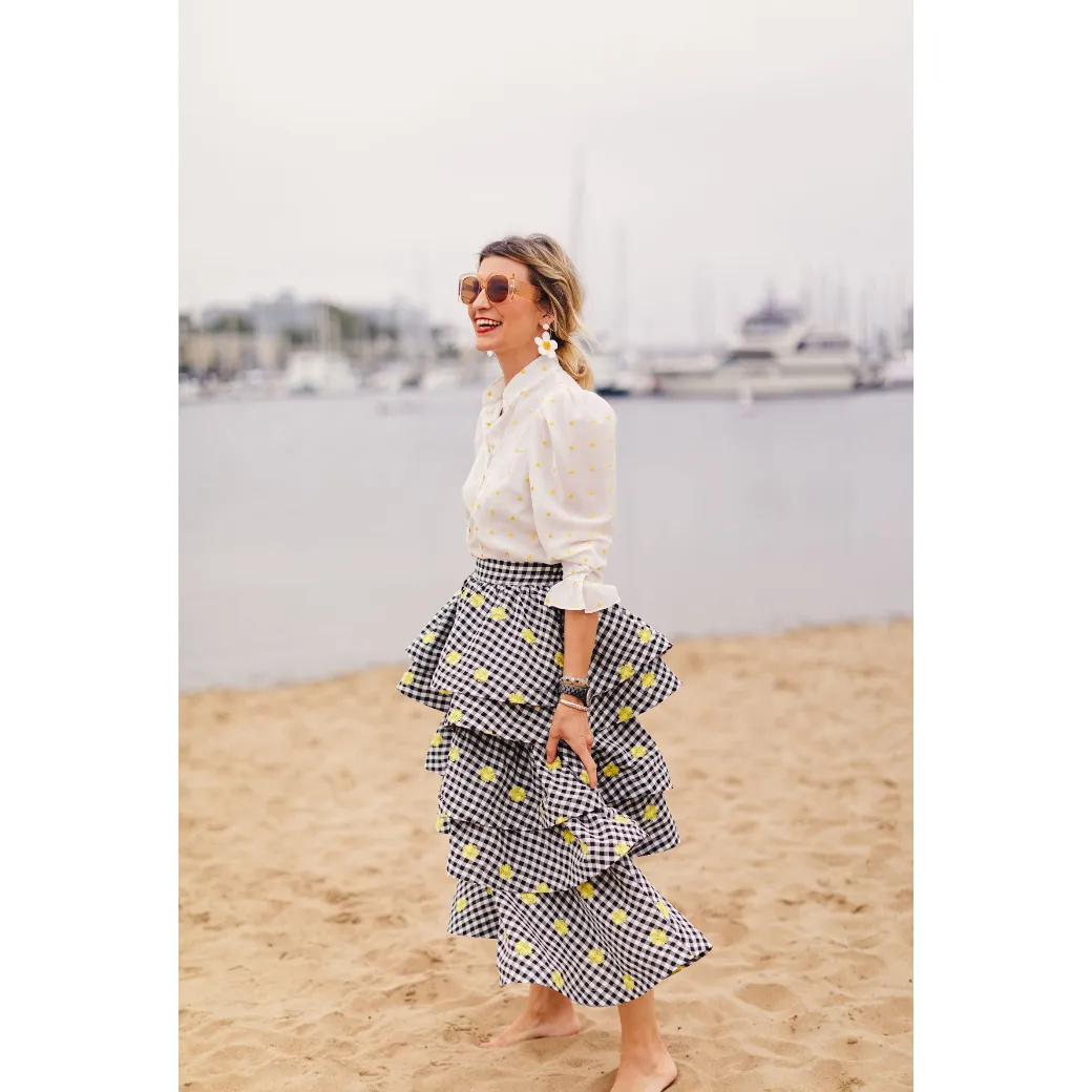 SAMPLE - Teagan Tiered Skirt MIDI - Gingham Daisy