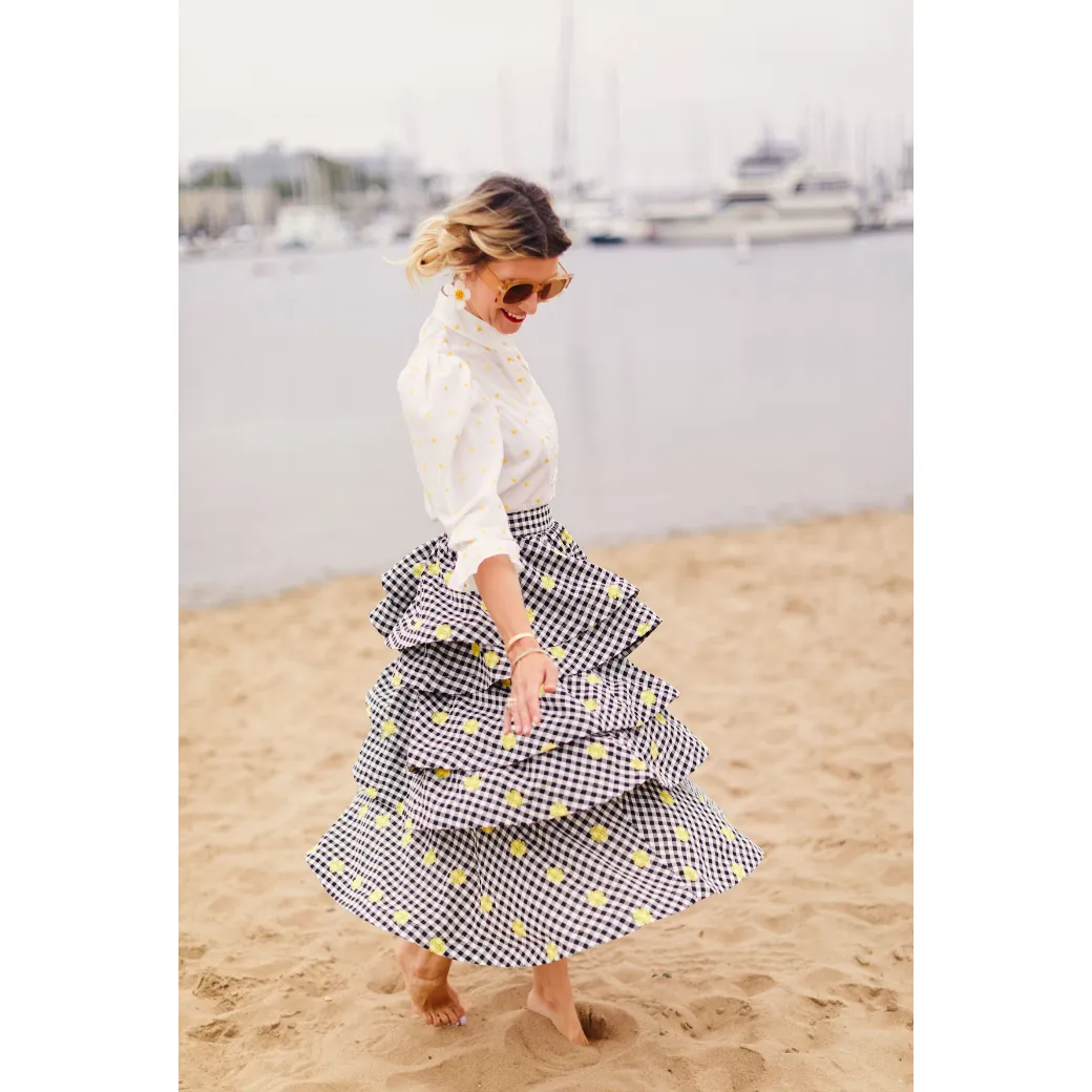 SAMPLE - Teagan Tiered Skirt MIDI - Gingham Daisy