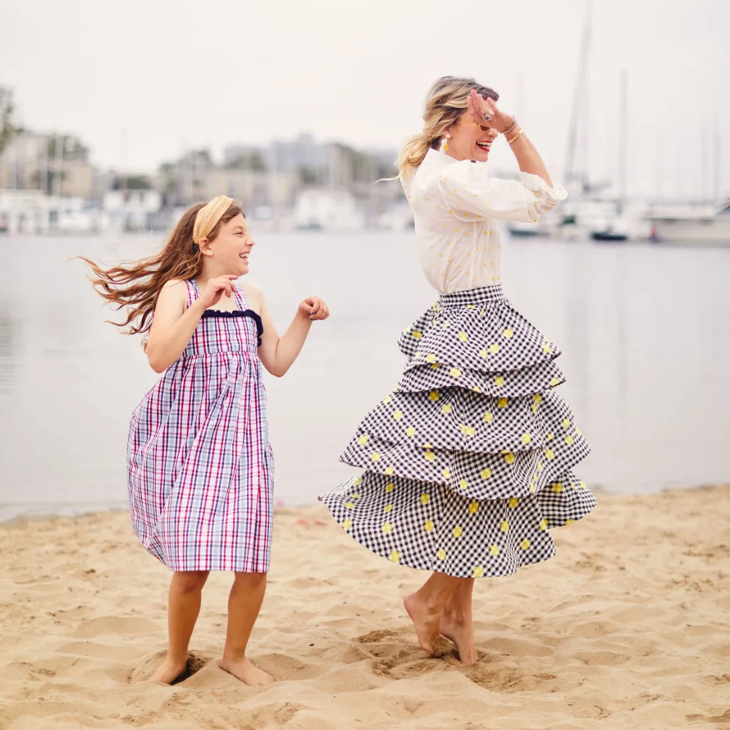 SAMPLE - Teagan Tiered Skirt MIDI - Gingham Daisy