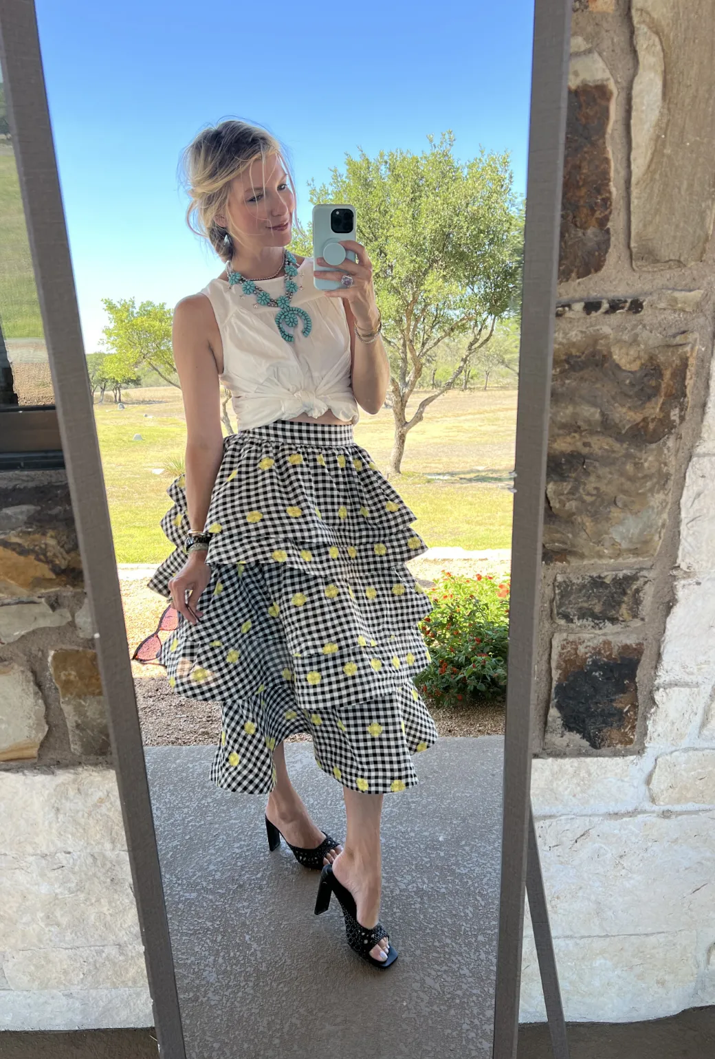 SAMPLE - Teagan Tiered Skirt MIDI - Gingham Daisy