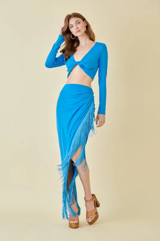 Sarasota fringe wrap maxi skirt