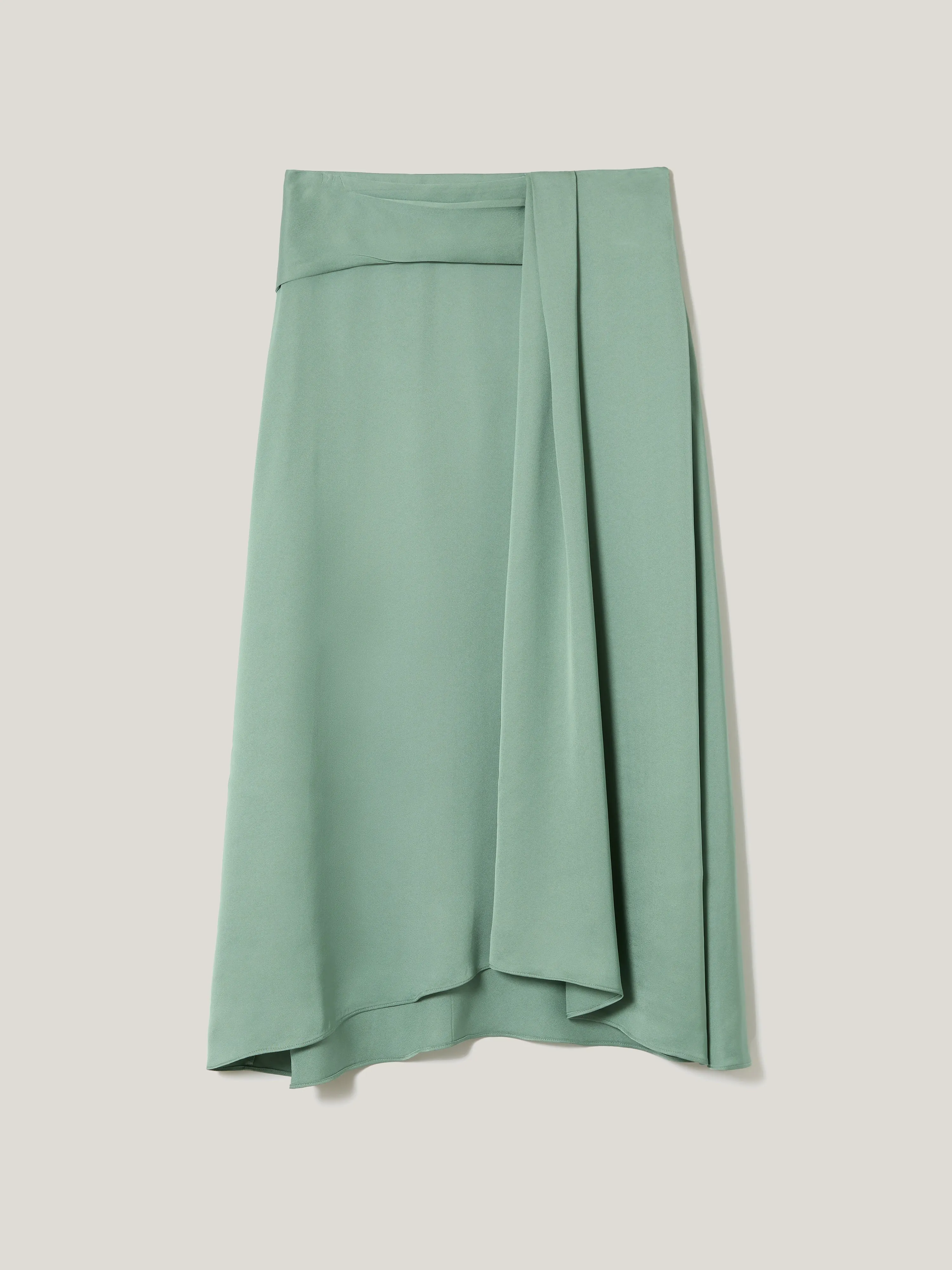 Satin Crepe Waist Detail Skirt | Green