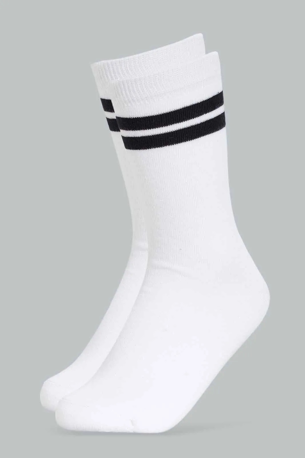 Senior Boys White and Black Stripes Midi-Length Socks