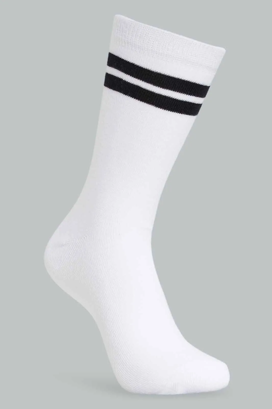 Senior Boys White and Black Stripes Midi-Length Socks