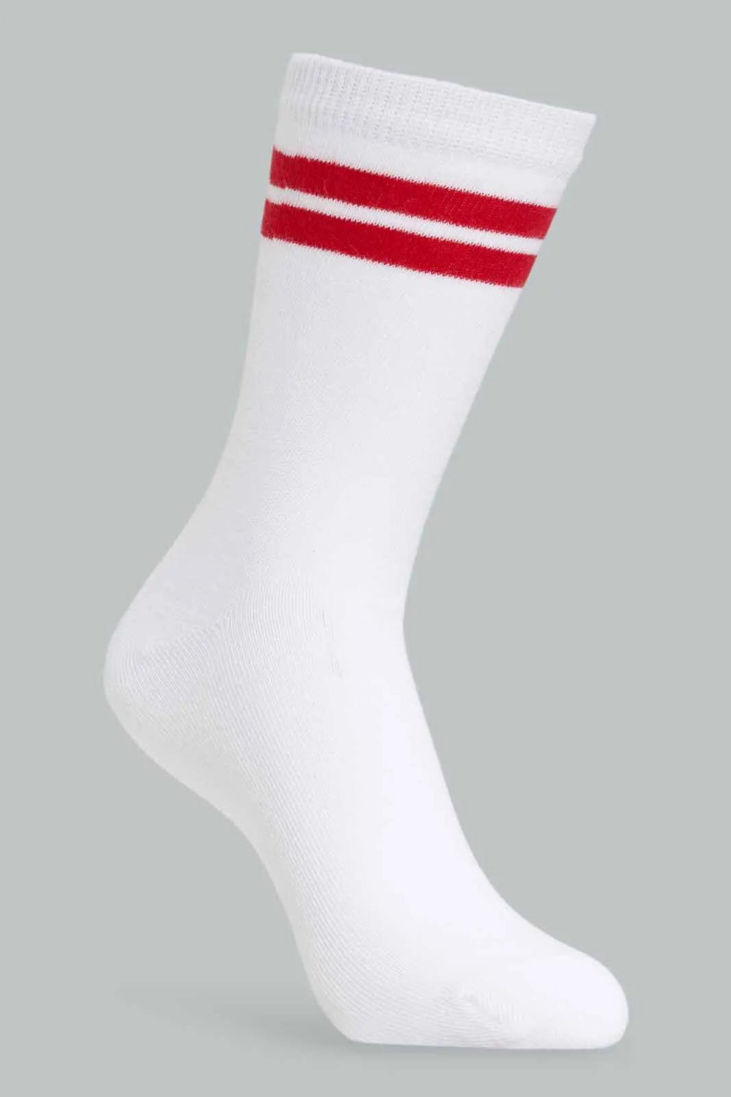 Senior Boys White and Red Stripes Midi-Length Socks