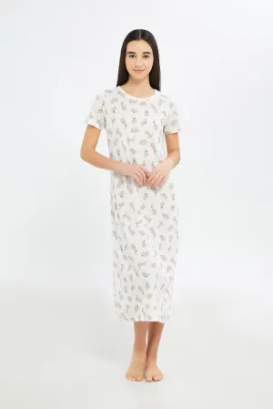 Senior Girls White Rabbit Print Nightdress