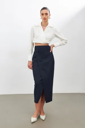 Setre Asymmetric Detail Midi Skirt Navy