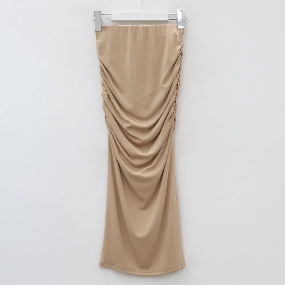 Side Shirred Midi Spandex Skirt IY12