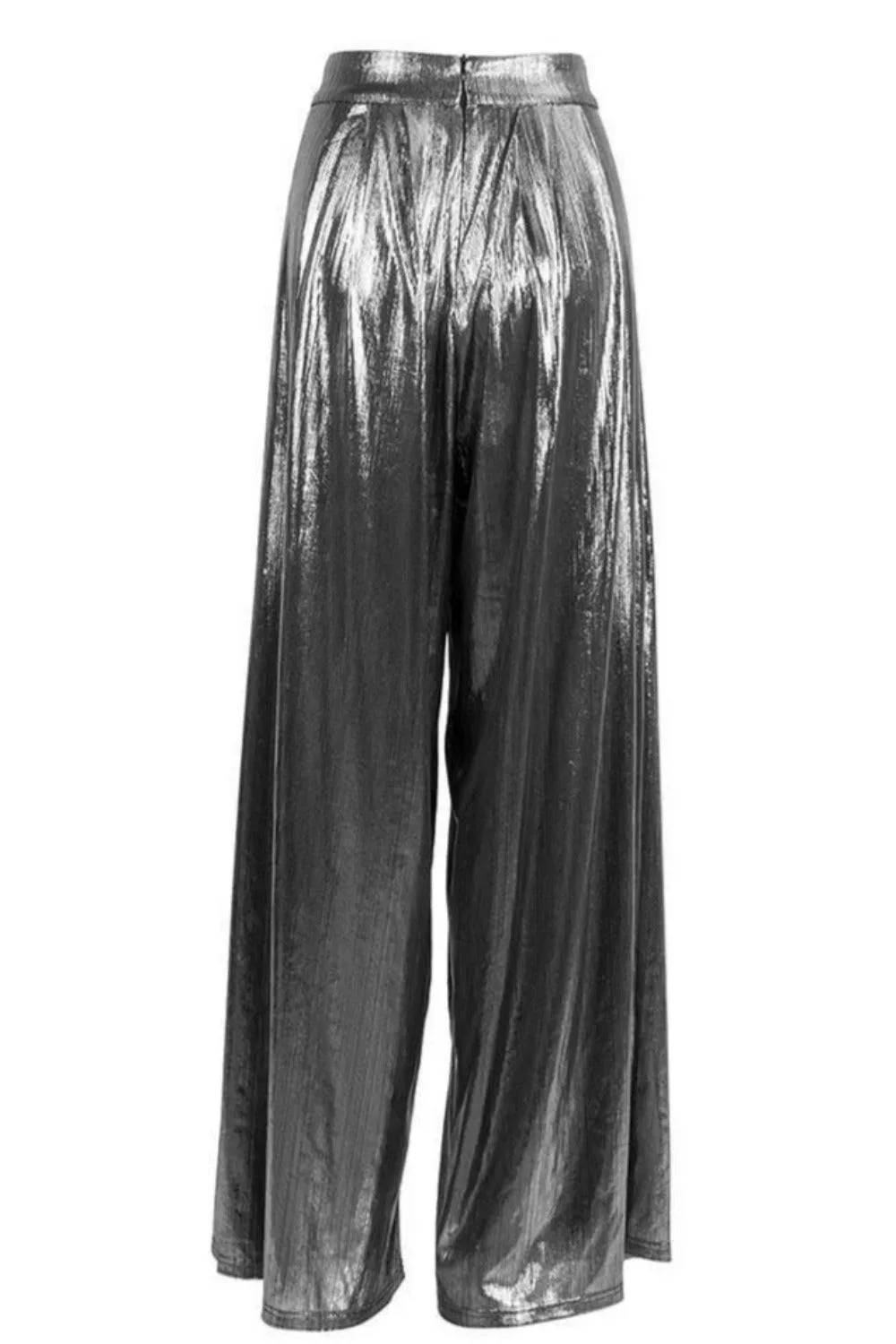 Silver Metallic High Waisted Wide Leg Palazzo Pants