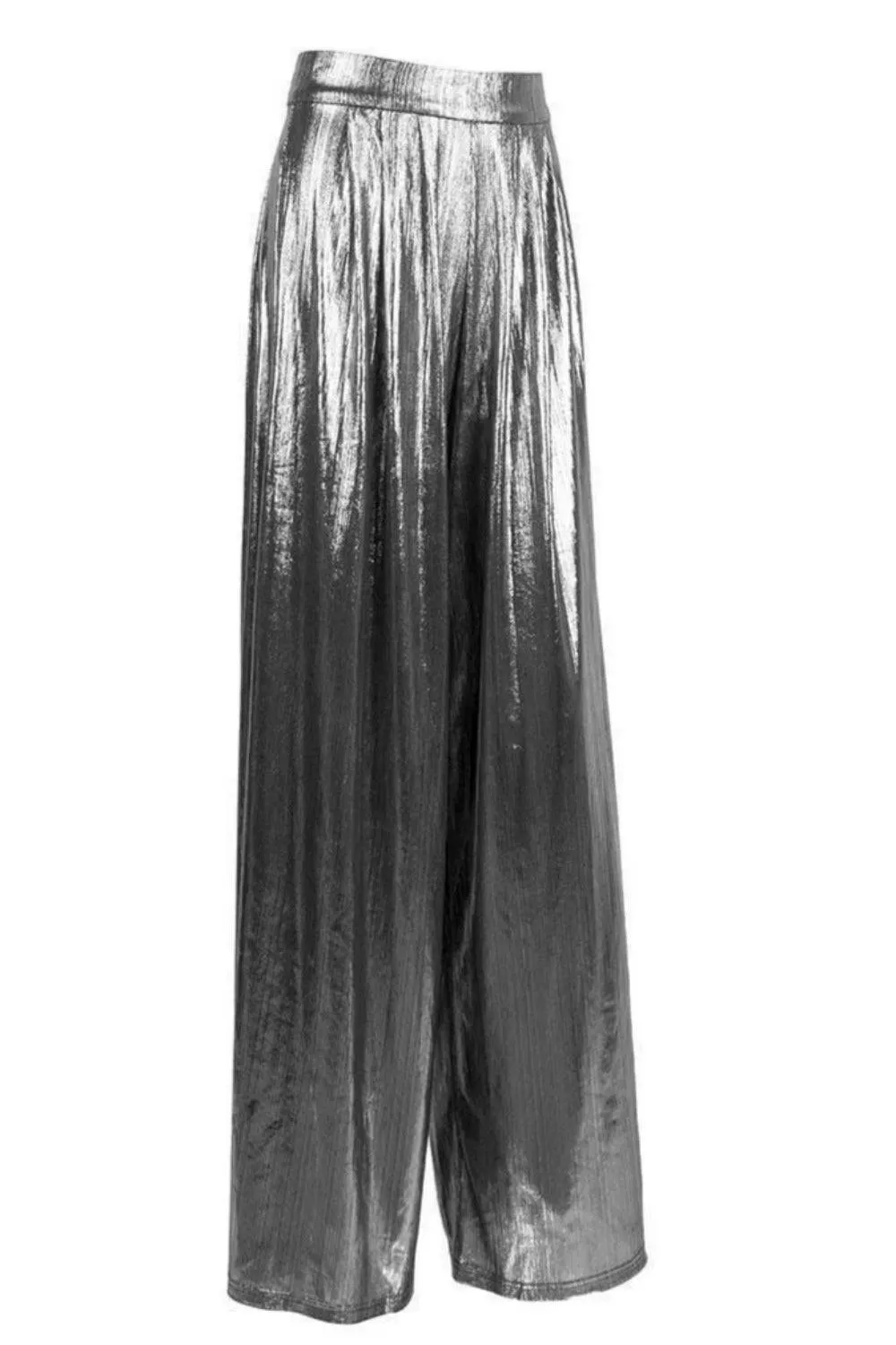 Silver Metallic High Waisted Wide Leg Palazzo Pants