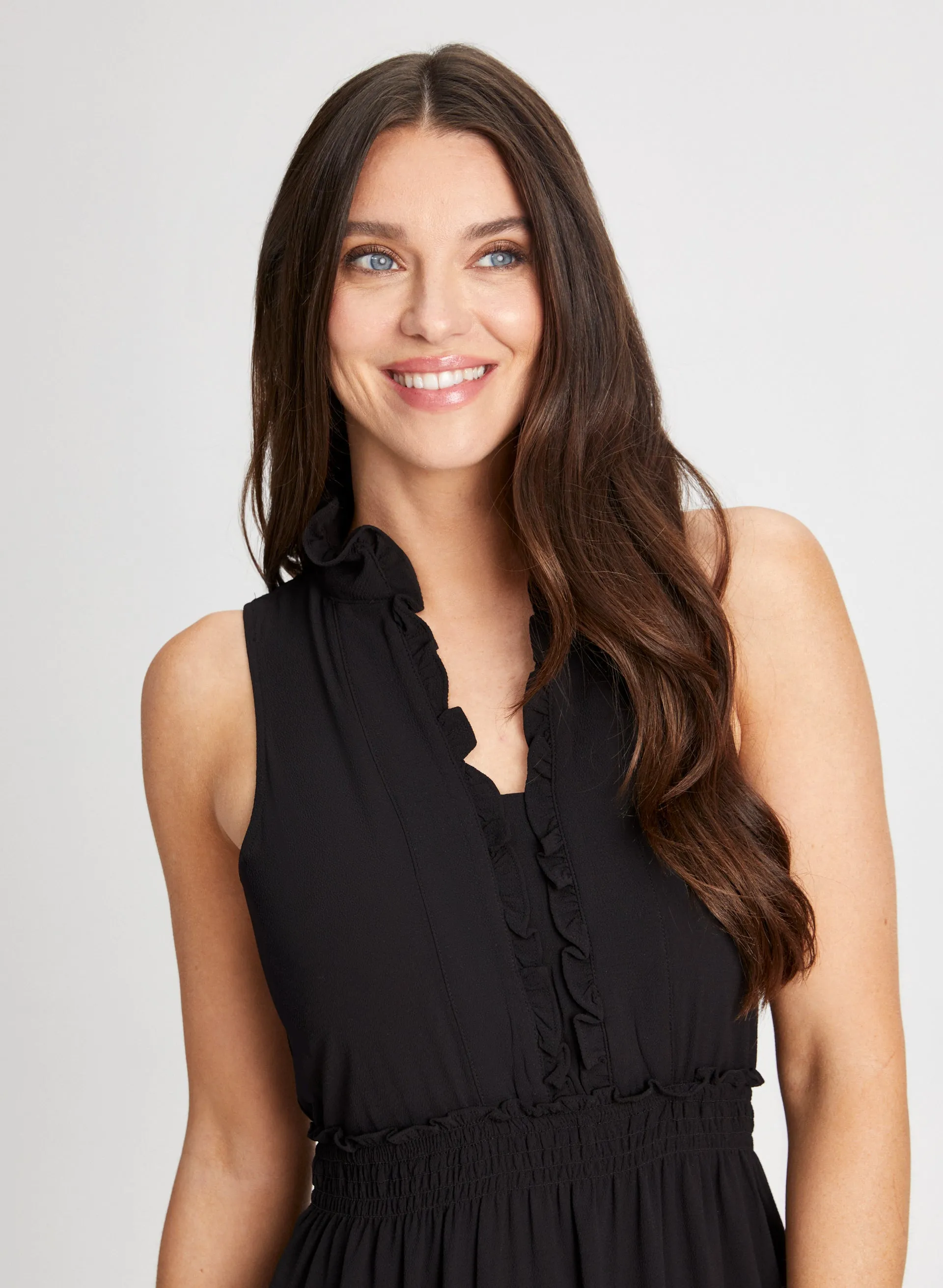 Sleeveless Ruffle Detail Maxi Dress