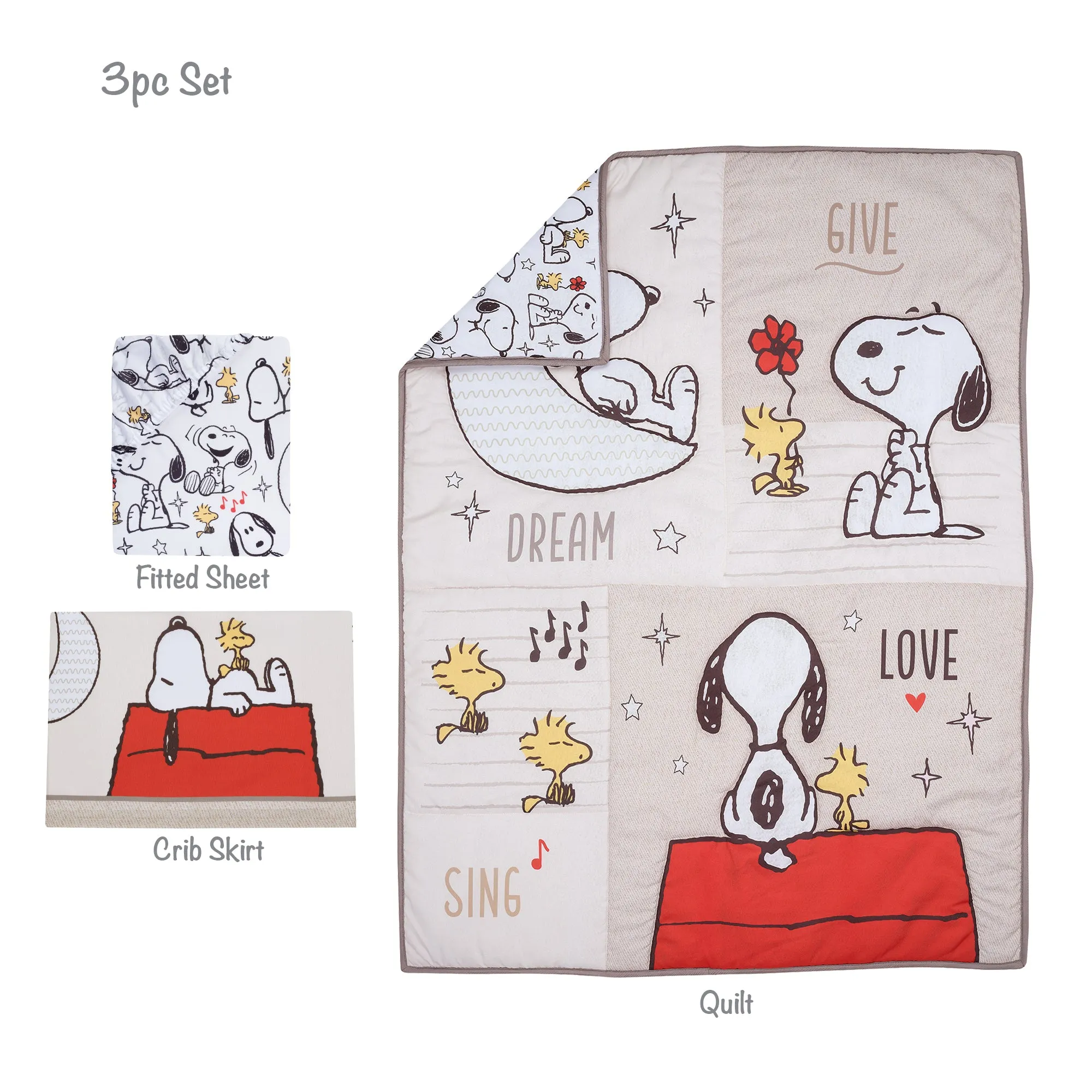 Snoopy Love 3-Piece Crib Bedding Set