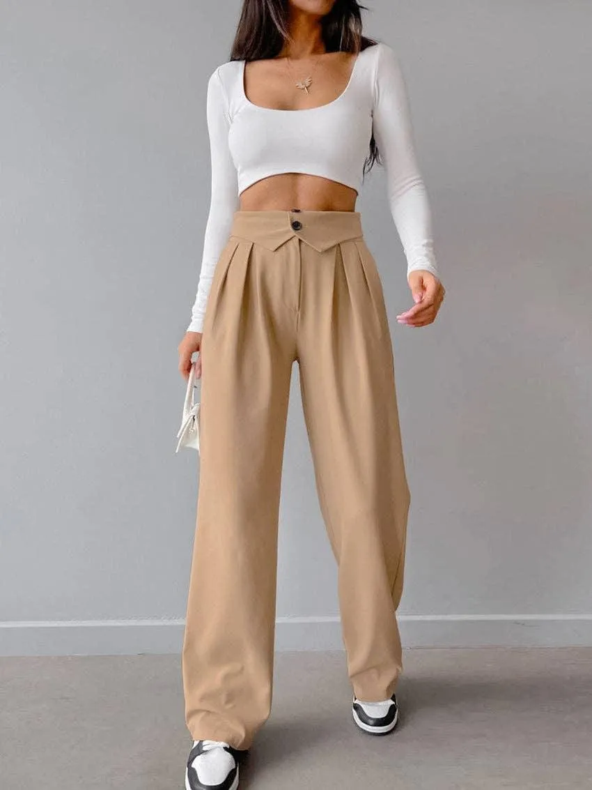 Solid Color High Waist Straight Leg Pants C-K2227