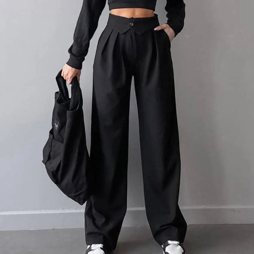 Solid Color High Waist Straight Leg Pants C-K2227