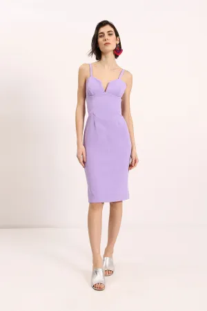 Solid-colour midi dress with sweetheart neckline