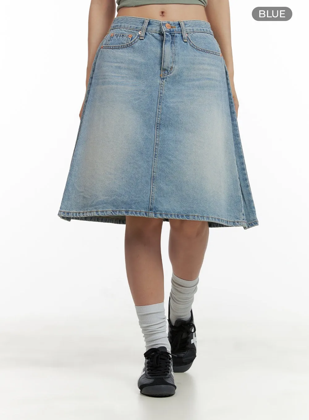 Solid Midi Denim Skirt CU405