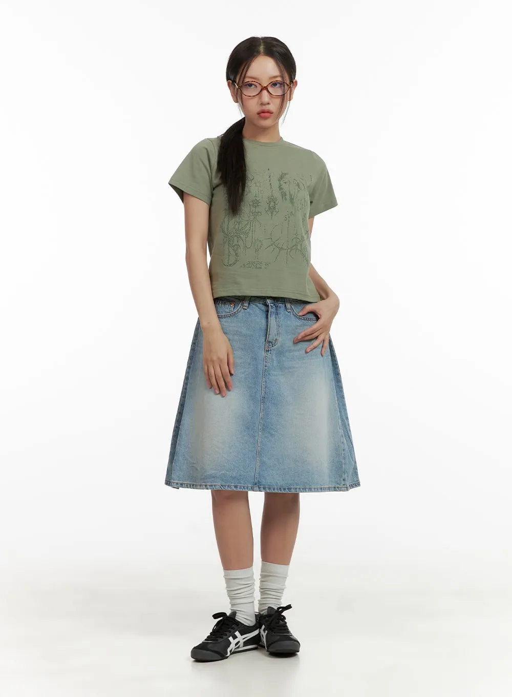 Solid Midi Denim Skirt CU405