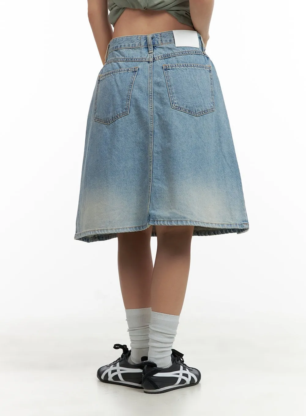 Solid Midi Denim Skirt CU405