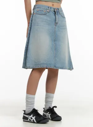 Solid Midi Denim Skirt CU405