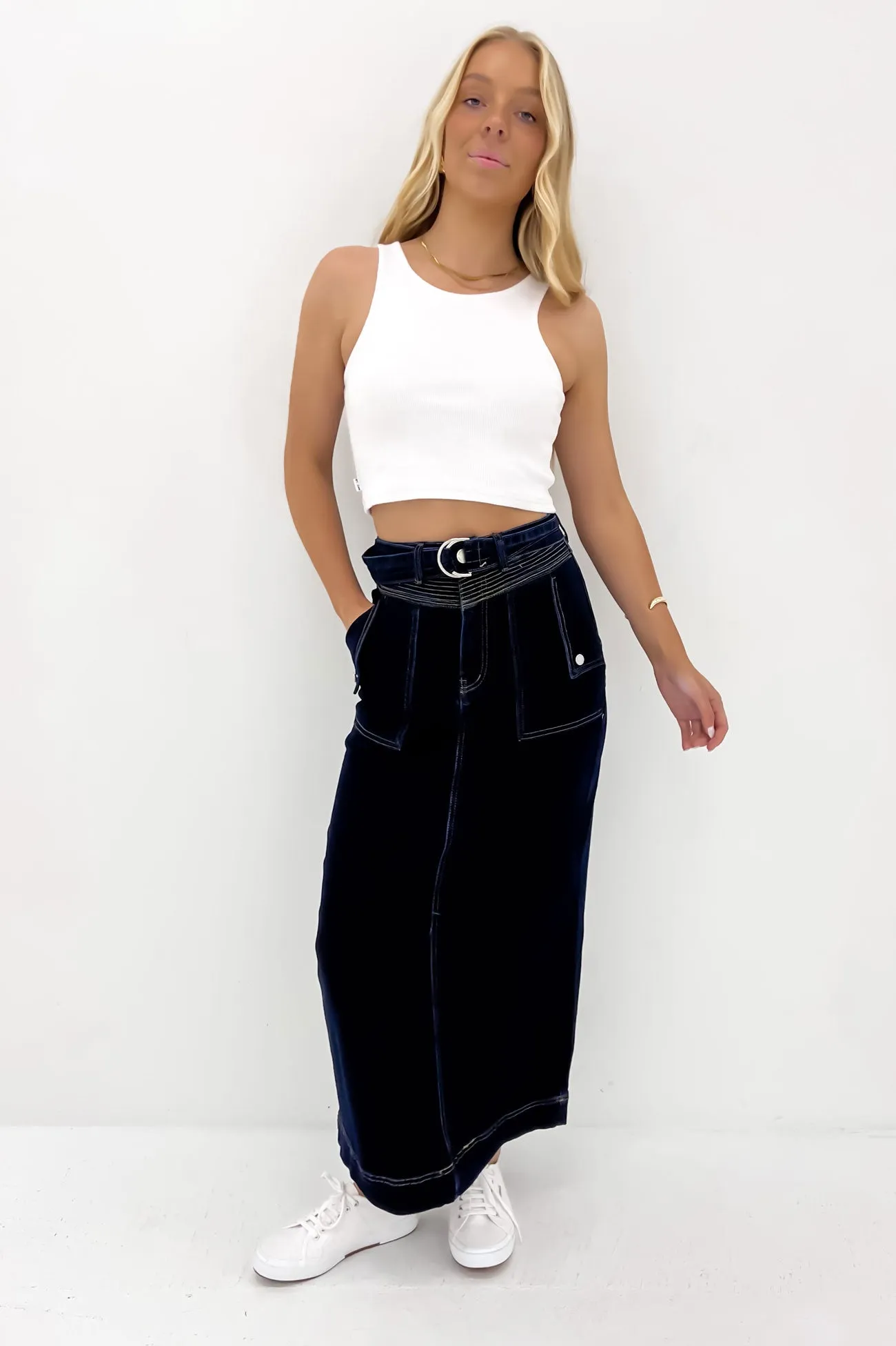 Sonya Denim Midi Skirt Dark Blue