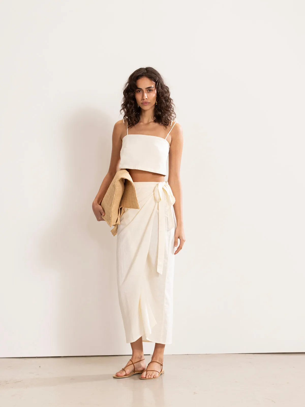 SORRENTO MIDI WRAP SKIRT IN CREAM