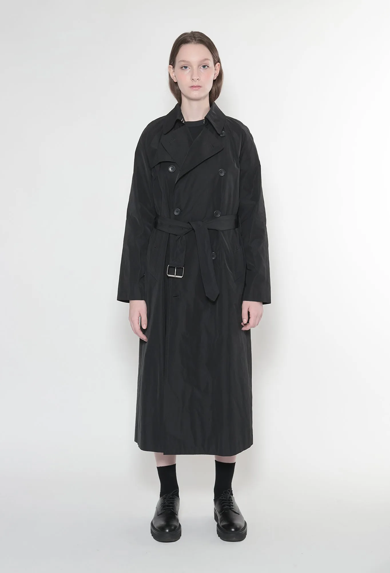 STELLA - Nylon Trench Coat in Black