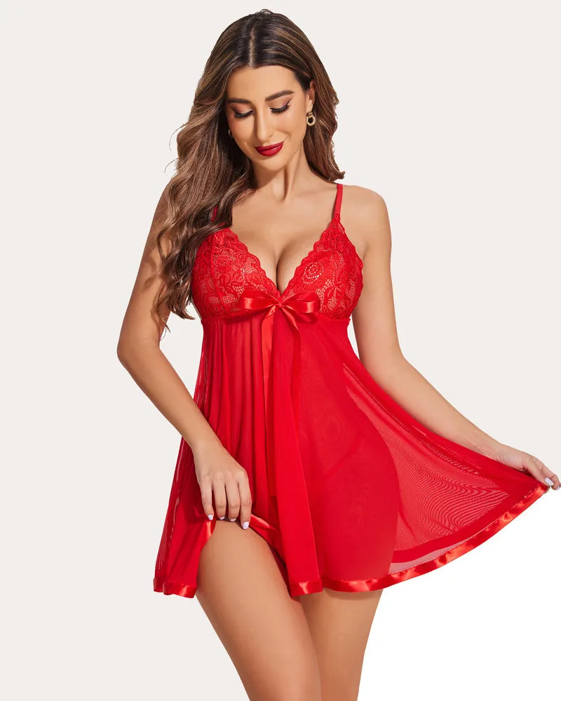 Strap Lace Babydoll Mesh Dress