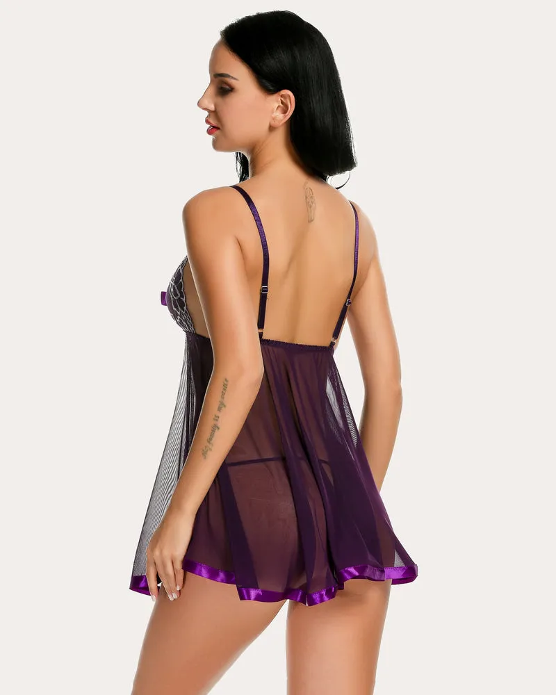 Strap Lace Babydoll Mesh Dress