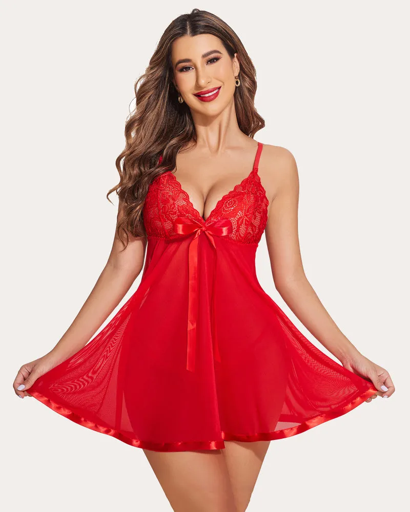 Strap Lace Babydoll Mesh Dress