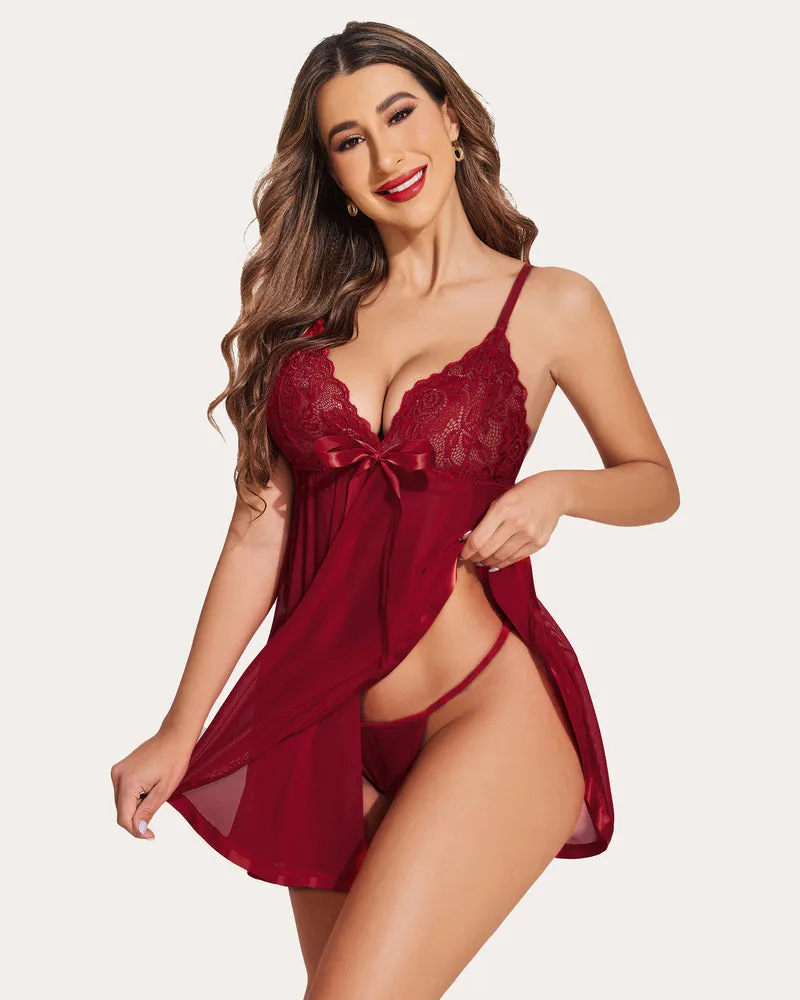 Strap Lace Babydoll Mesh Dress